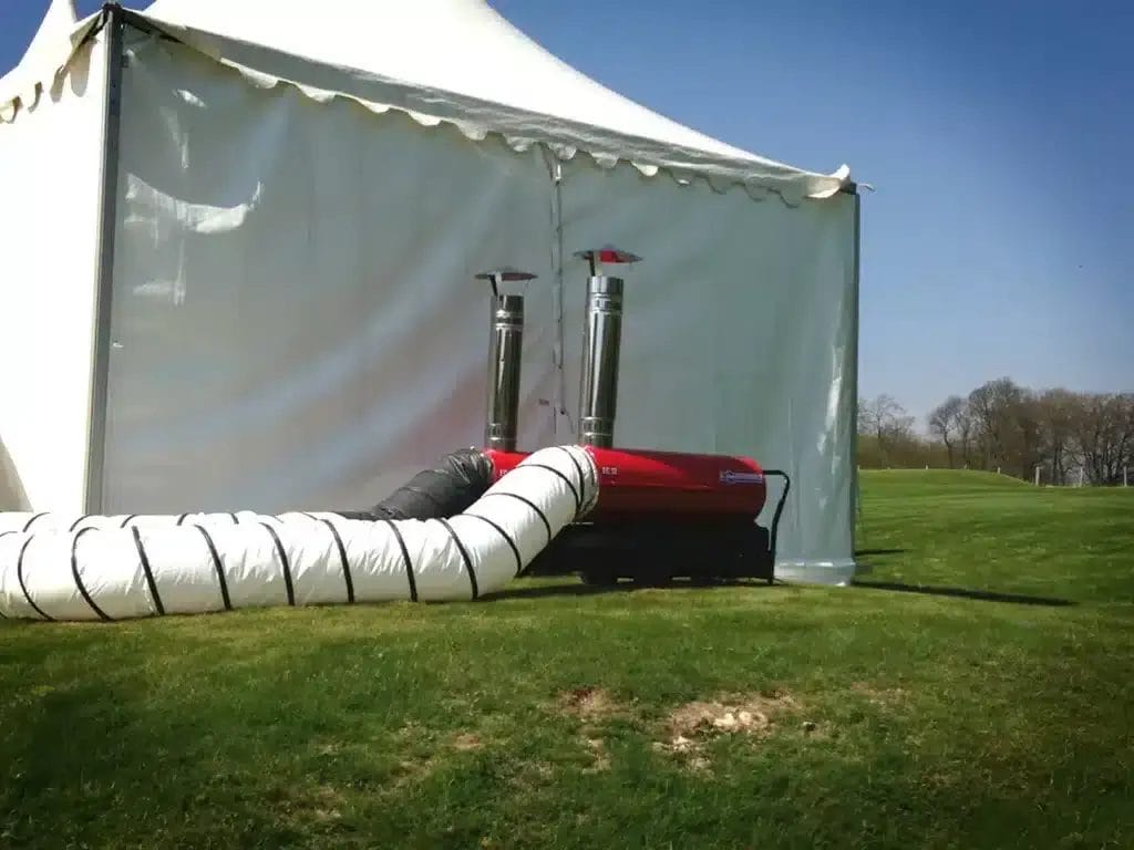 Indirect Fired Heater at an event, being used for a marquee.