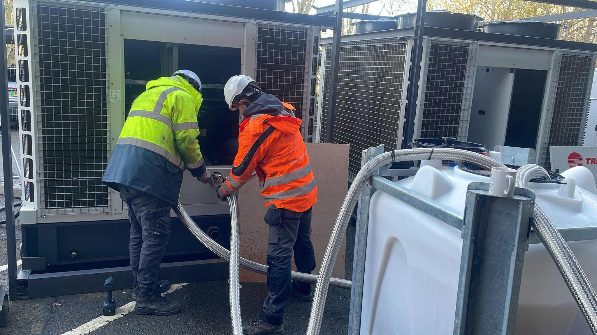 engineers working on chillers for data centre in oxfordshire